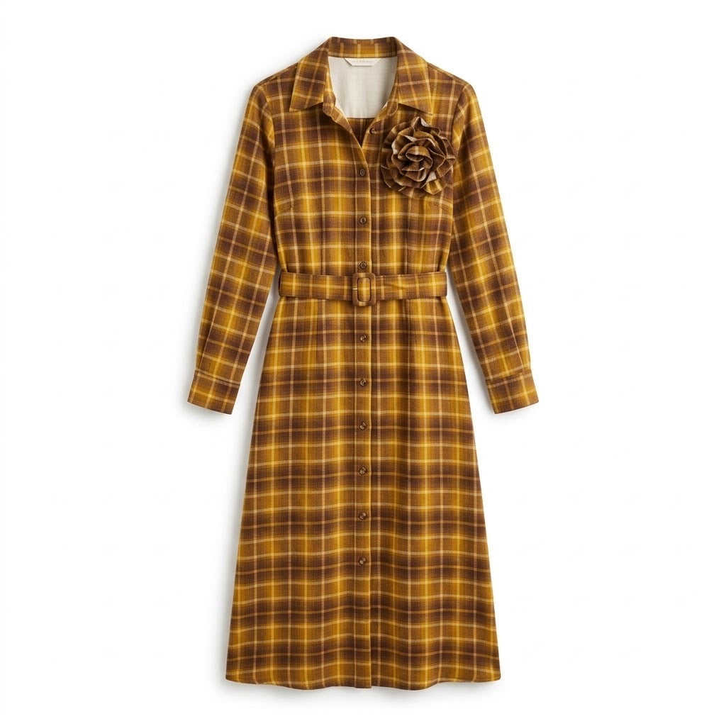 Robe Chemise Carreaux Marron Fleur Amovible, La Garde-Robe de Nina - vue 4