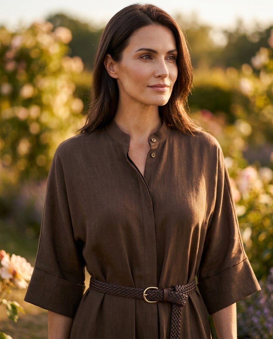 Robe Chemise Ceinturée à Manches 3/4 Marron, La Garde-Robe de Nina - vue 2