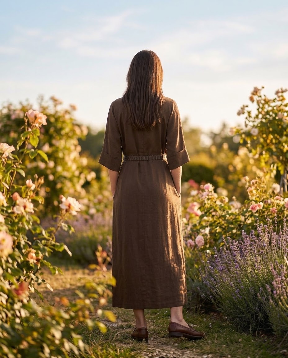 Robe Chemise Ceinturée à Manches 3/4 Marron, La Garde-Robe de Nina - vue 3