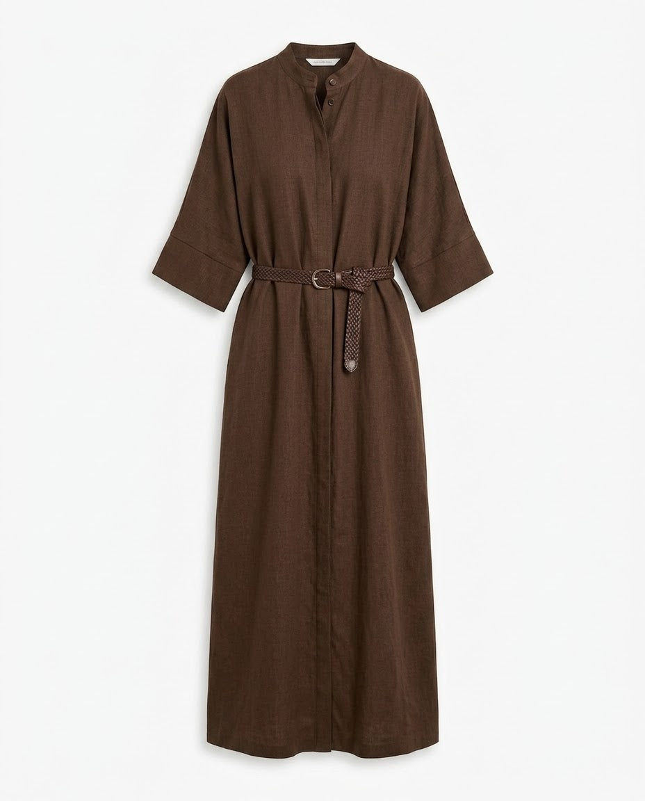 Robe Chemise Ceinturée à Manches 3/4 Marron, La Garde-Robe de Nina - vue 4