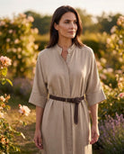 Robe Chemise Ceinturée à Manches 3/4 Beige, La Garde-Robe de Nina - vue 3