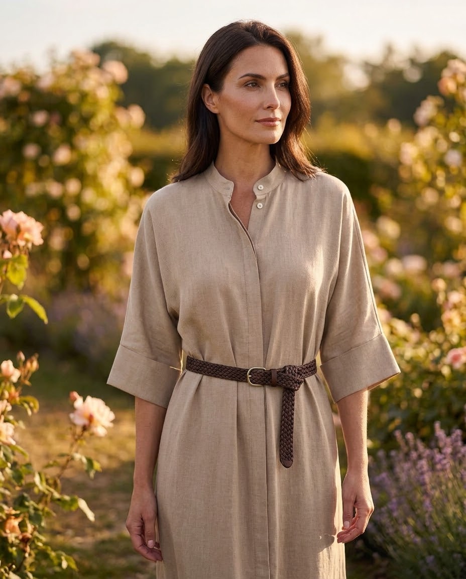 Robe Chemise Ceinturée à Manches 3/4 Beige, La Garde-Robe de Nina - vue 3