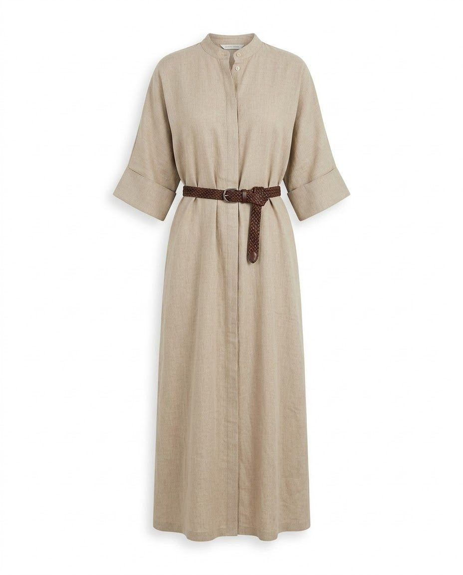 Robe Chemise Ceinturée à Manches 3/4 Beige, La Garde-Robe de Nina - vue 4