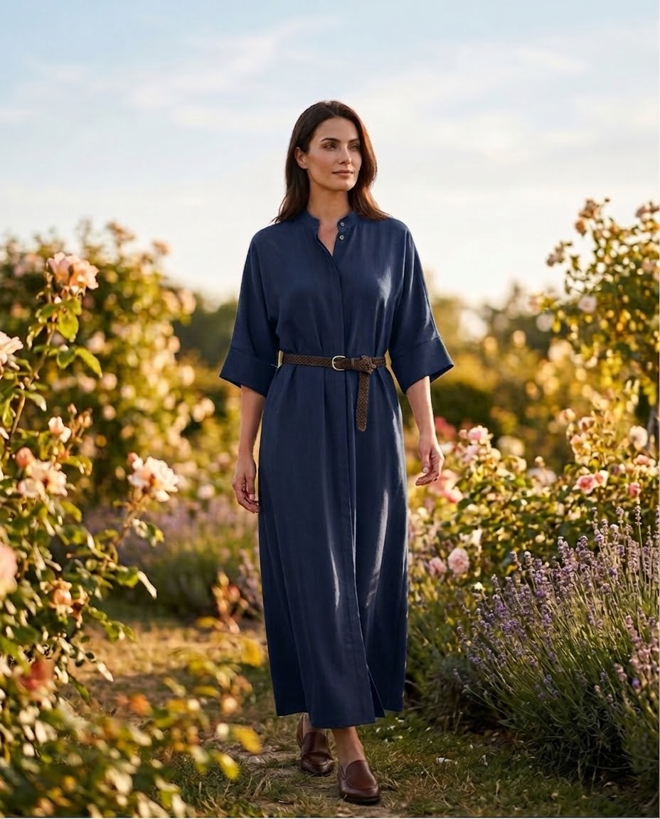 Robe Chemise Ceinturée à Manches 3/4 Marine, La Garde-Robe de Nina - vue 1
