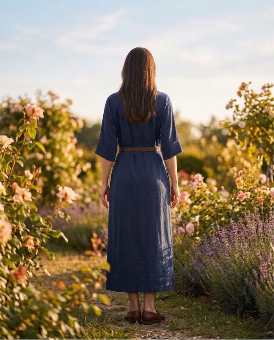 Robe Chemise Ceinturée à Manches 3/4 Marine, La Garde-Robe de Nina - vue 3