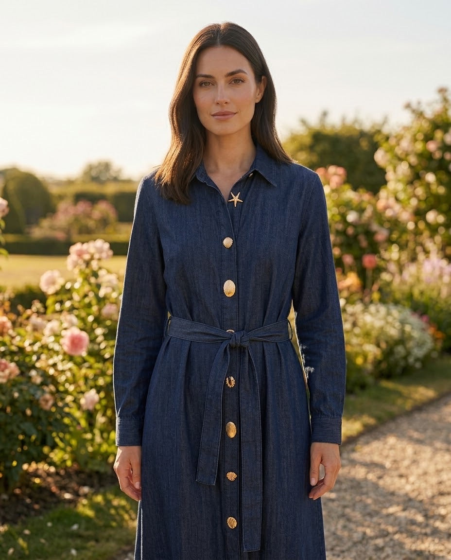 Robe Chemise en Jean Boutons Coquillages, La Garde-Robe de Nina - vue 2
