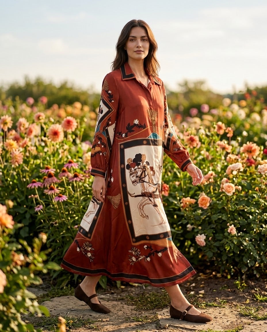 Robe Chemise Imprimé Cavalier Brique, La Garde-Robe de Nina - vue 1