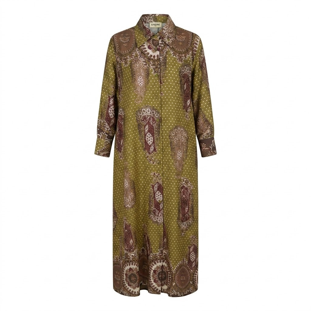 Robe Chemise Longue Imprimée Cachemire Kaki & Marron, La Garde-Robe de Nina - vue 5