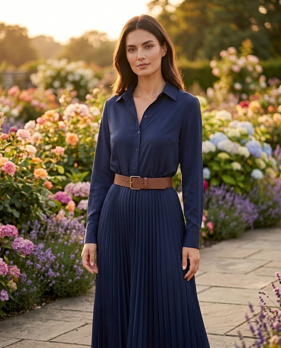 Robe Chemise Plissée Marine, La Garde-Robe de Nina - vue 2