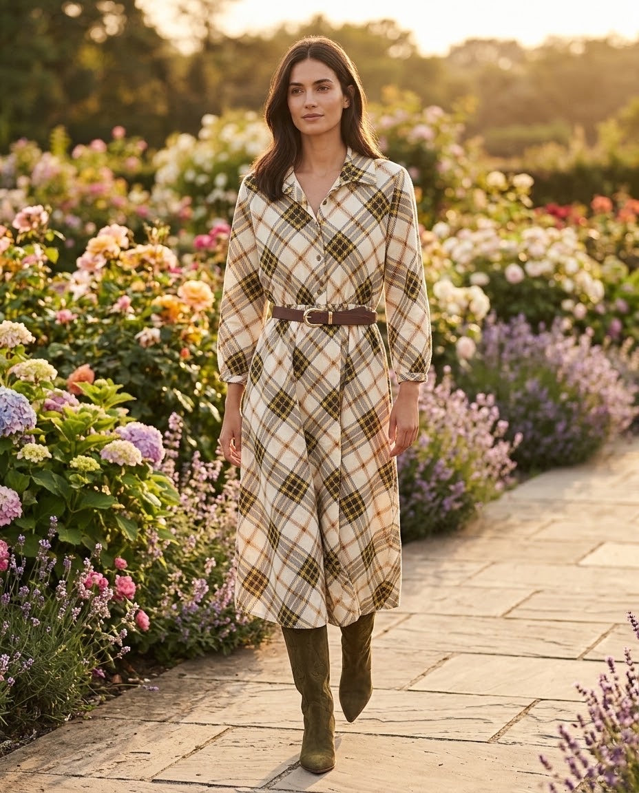 Robe Chemise Velours Côtelé Carreaux Écru, La Garde-Robe de Nina - vue 2