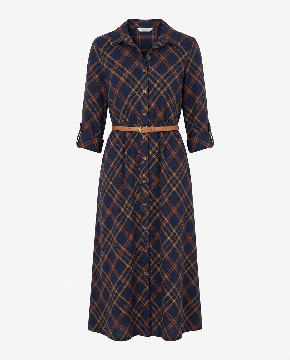 Robe Chemise Velours Côtelé Carreaux Marine, La Garde-Robe de Nina - vue 4
