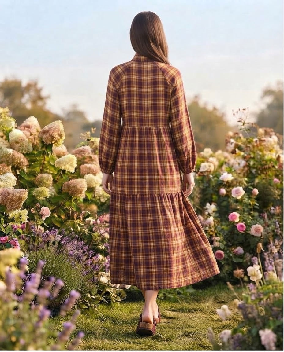 Robe Étagée Carreaux Nœud Lavallière Bordeaux, La Garde-Robe de Nina - vue 3