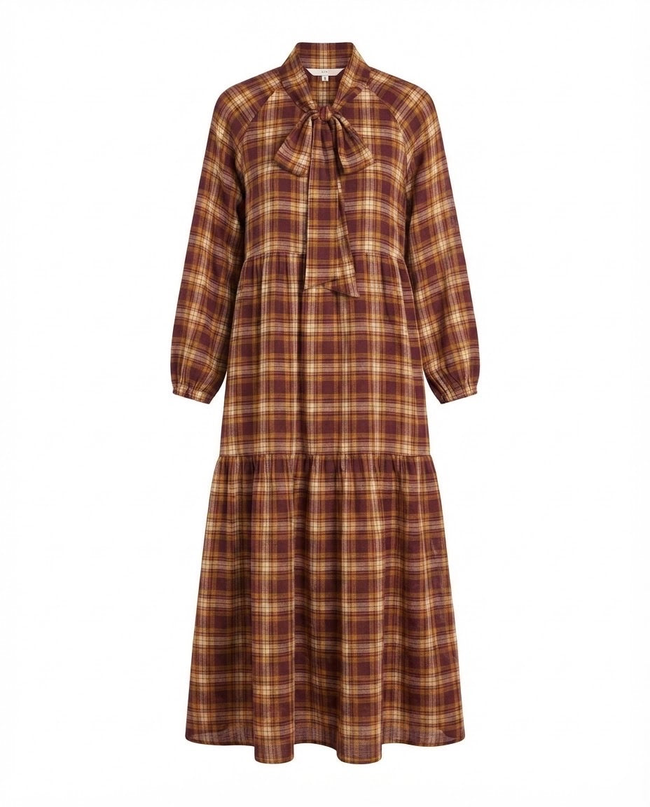 Robe Étagée Carreaux Nœud Lavallière Bordeaux, La Garde-Robe de Nina - vue 4