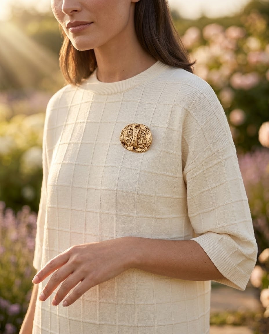 Robe Maille Carreaux Broche Amovible Écru, La Garde-Robe de Nina - vue 2