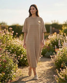 Robe Maille Carreaux Broche Amovible Camel, La Garde-Robe de Nina - vue 1
