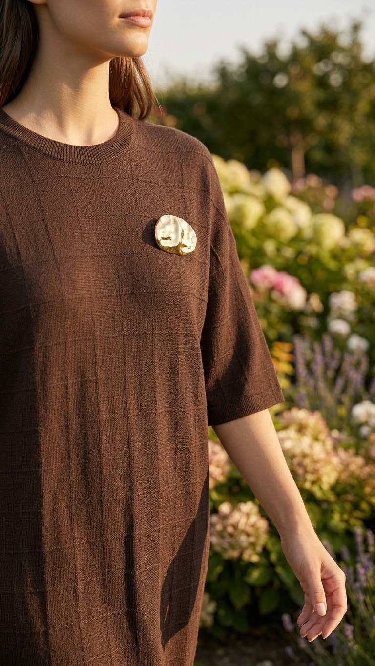 Robe Maille Carreaux Broche Amovible Marron, La Garde-Robe de Nina - vue 2