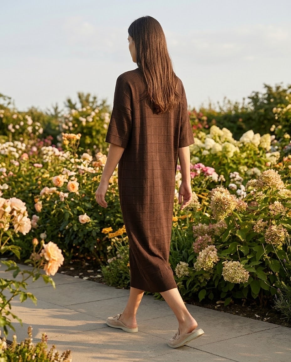 Robe Maille Carreaux Broche Amovible Marron, La Garde-Robe de Nina - vue 3