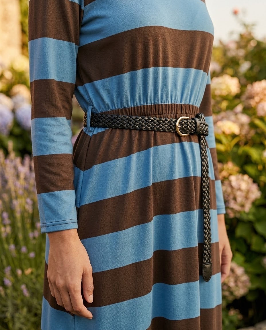 Robe Rayée Bleu Marron Sport Chic, La Garde-Robe de Nina - vue 2