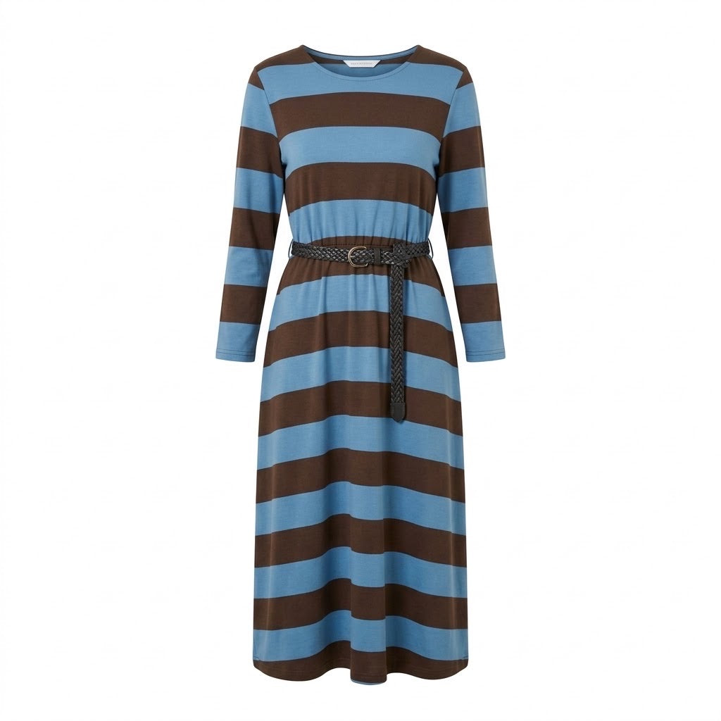 Robe Rayée Bleu Marron Sport Chic, La Garde-Robe de Nina - vue 4