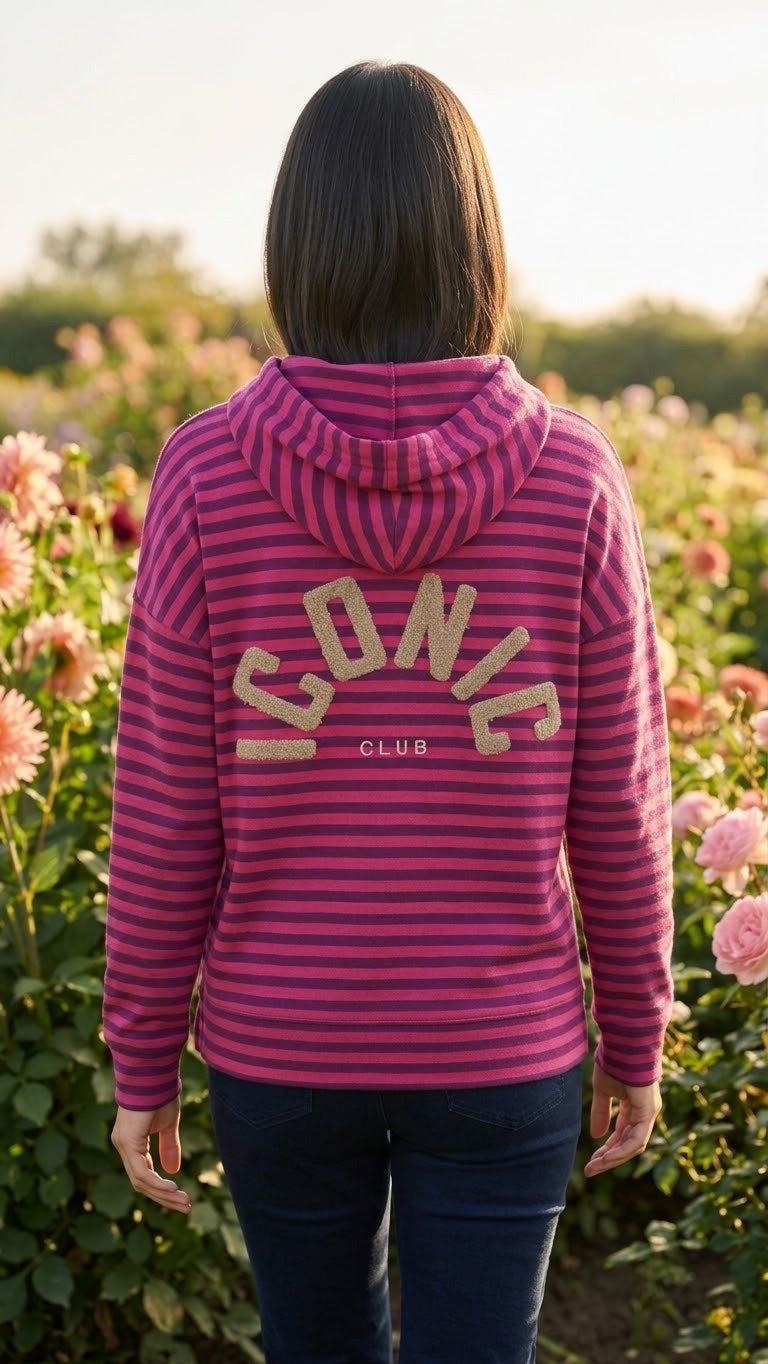 Sweat à Capuche Rayé Iconic Club Rose, La Garde-Robe de Nina - vue 1