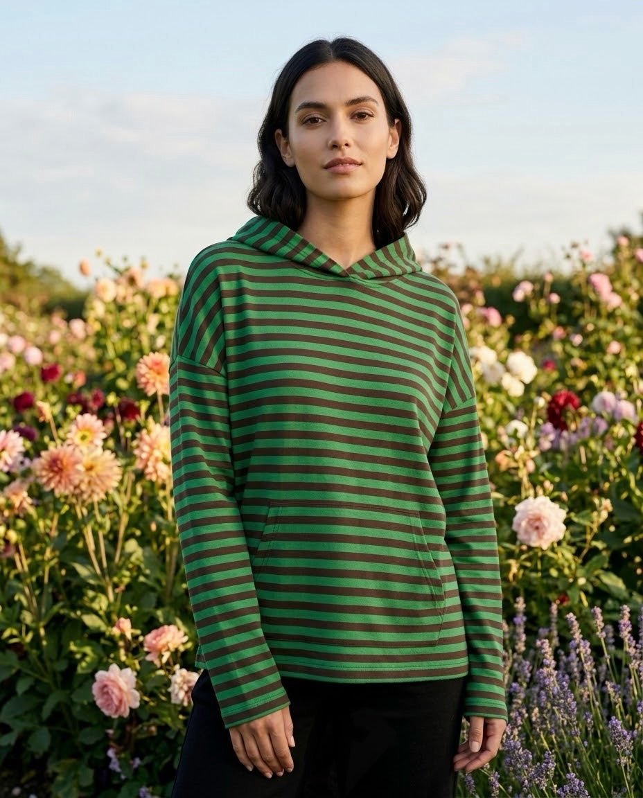 Sweat à Capuche Rayé Iconic Club Vert, La Garde-Robe de Nina - vue 1