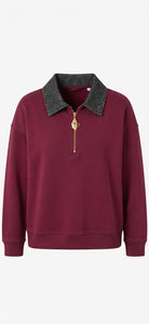Sweat Bi-Matière Col Jean Zippé Bordeaux, La Garde-Robe de Nina - vue 4