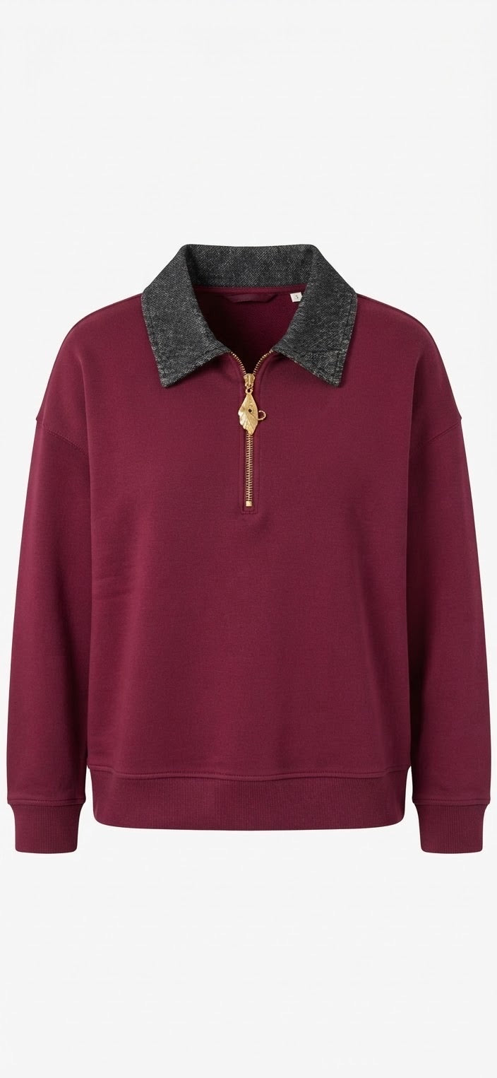Sweat Bi-Matière Col Jean Zippé Bordeaux, La Garde-Robe de Nina - vue 4