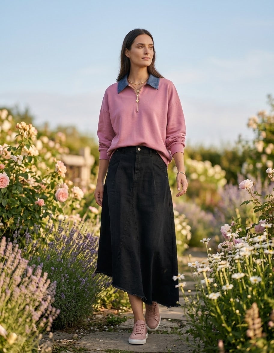 Sweat Bi-Matière Col Jean Zippé Rose, La Garde-Robe de Nina - vue 1