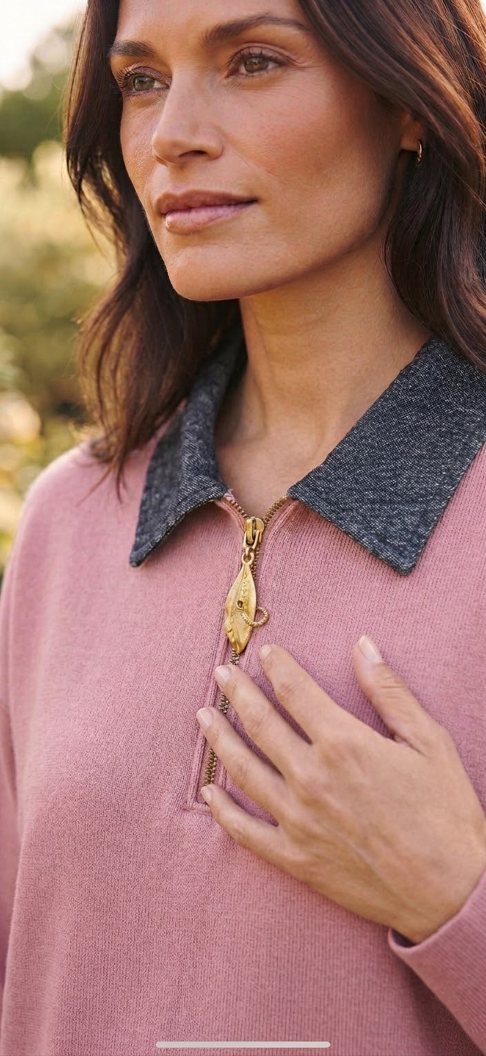 Sweat Bi-Matière Col Jean Zippé Rose, La Garde-Robe de Nina - vue 2