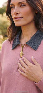 Sweat Bi-Matière Col Jean Zippé Rose, La Garde-Robe de Nina - vue 2