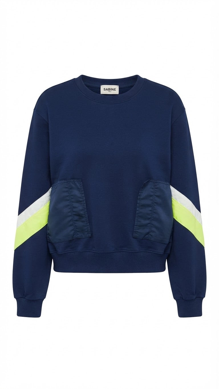 Sweat Bi-Matière Marine Poches Nylon, La Garde-Robe de Nina - vue 5