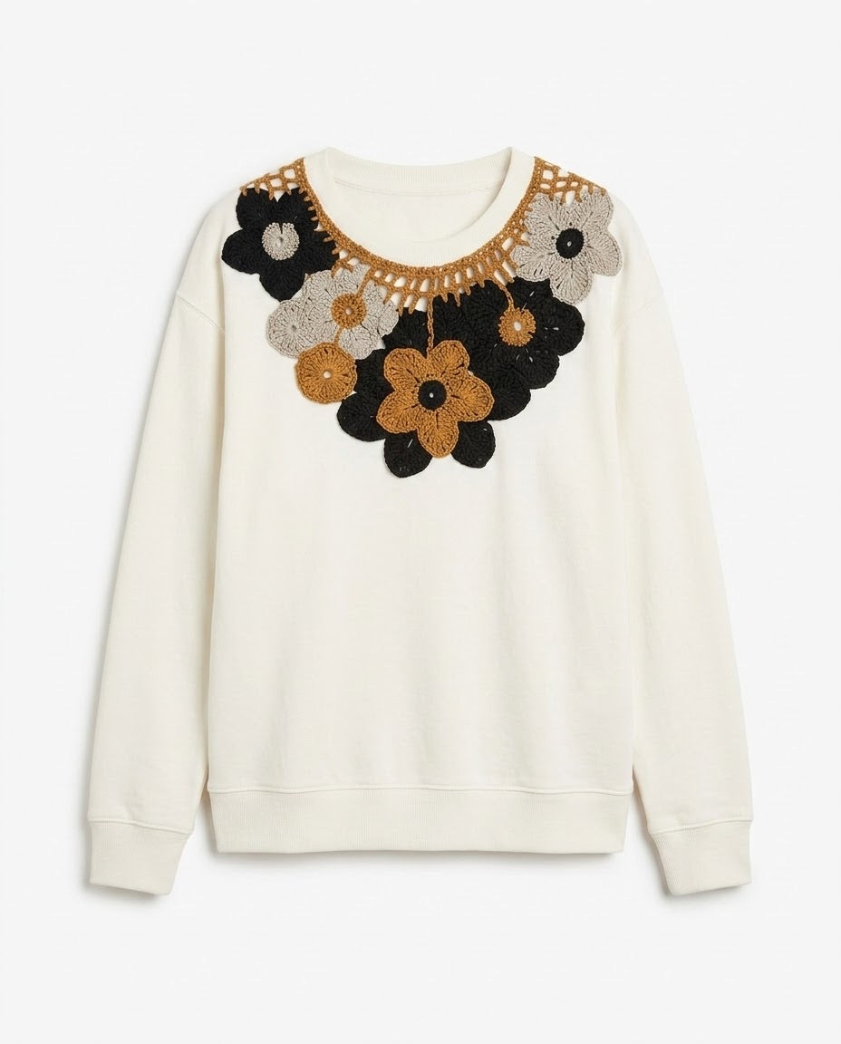 Sweat Écru Fleurs en Crochet, La Garde-Robe de Nina - vue 4