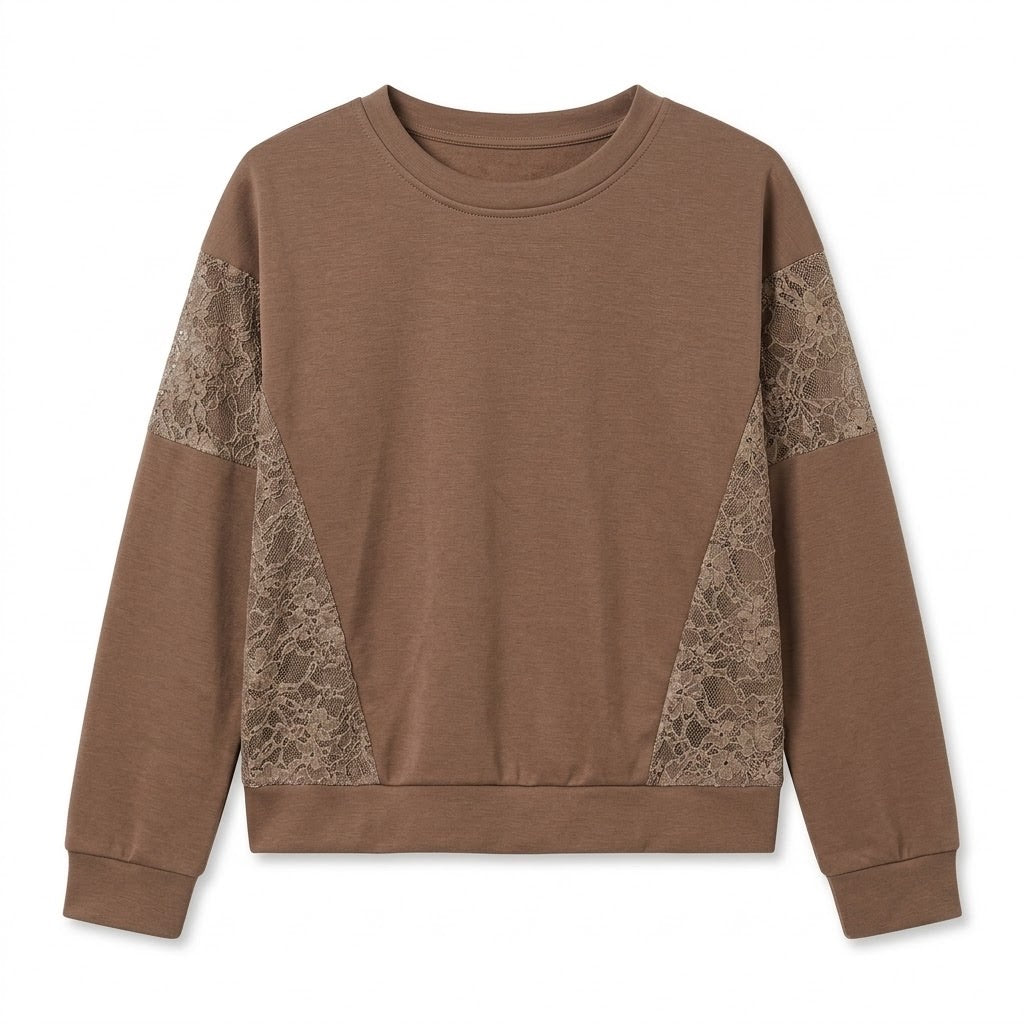 Sweat Taupe Sport Chic Détail Dentelle, La Garde-Robe de Nina - vue 4