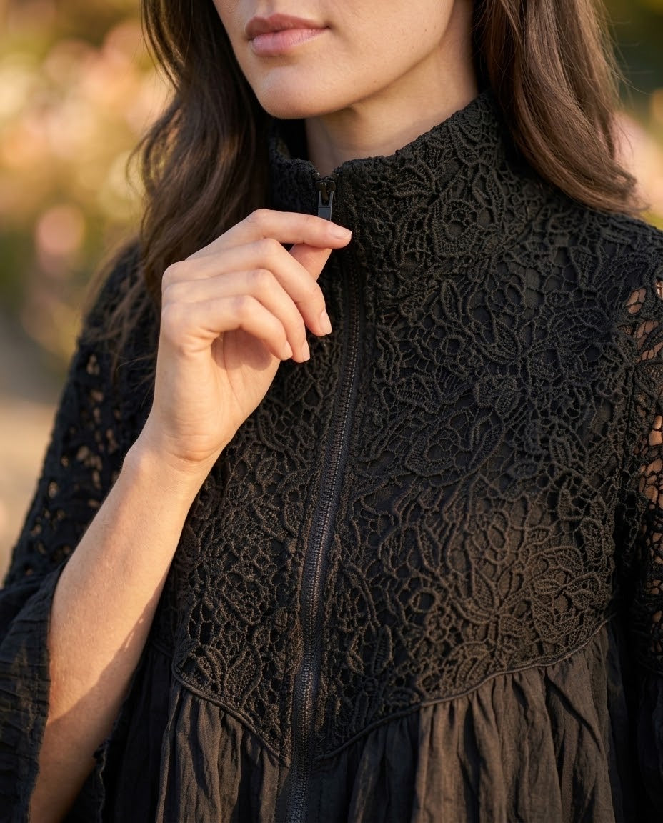 Veste Dentelle Zippée Noire, La Garde-Robe de Nina - vue 2