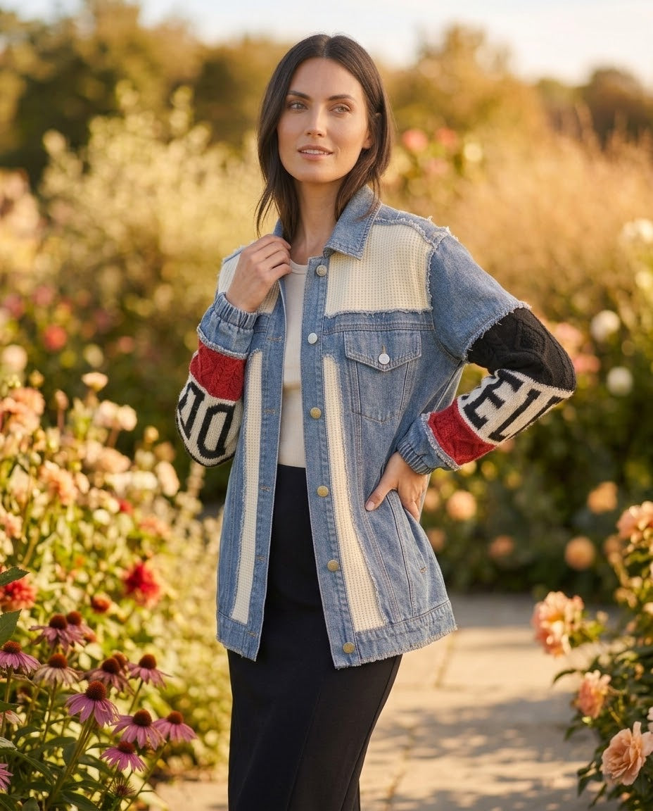 Veste en Jean Bi-Matière Manches Colorblock, La Garde-Robe de Nina - vue 2