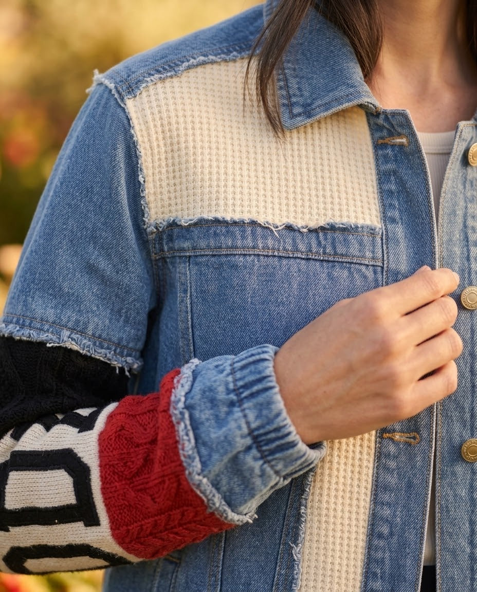 Veste en Jean Bi-Matière Manches Colorblock, La Garde-Robe de Nina - vue 3