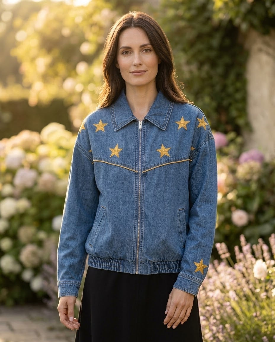 Veste en Jean Brodée Étoiles Dorées, La Garde-Robe de Nina - vue 1