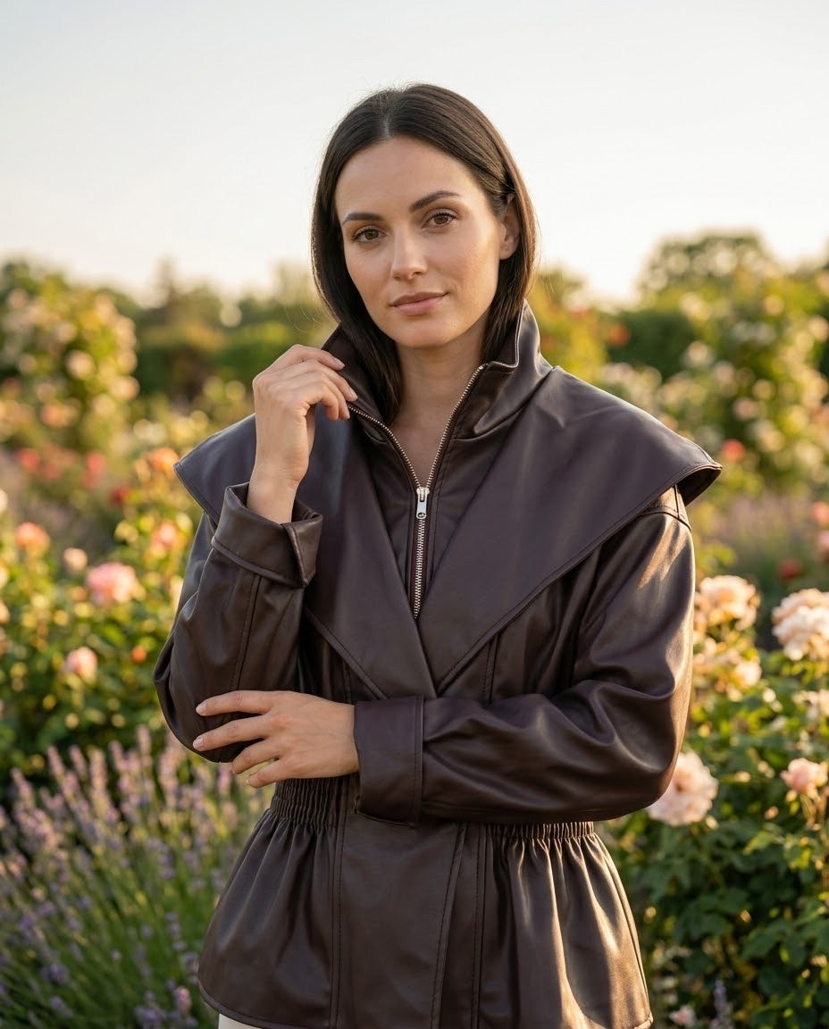 Veste Similicuir Col Châle Choco, La Garde-Robe de Nina - vue 1