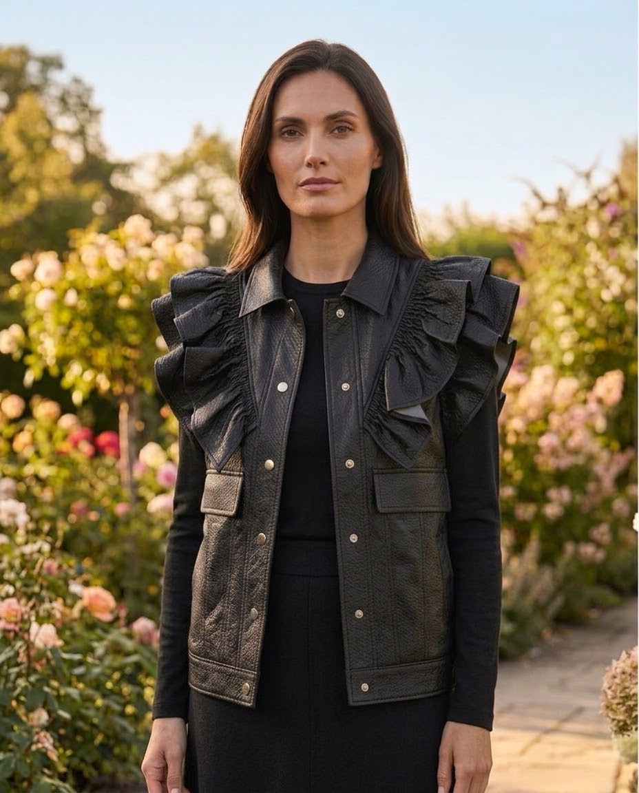 Veste Similicuir Sans Manches à Volants Noir, La Garde-Robe de Nina - vue 1