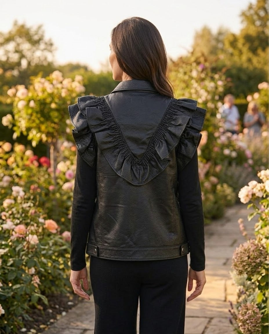 Veste Similicuir Sans Manches à Volants Noir, La Garde-Robe de Nina - vue 2