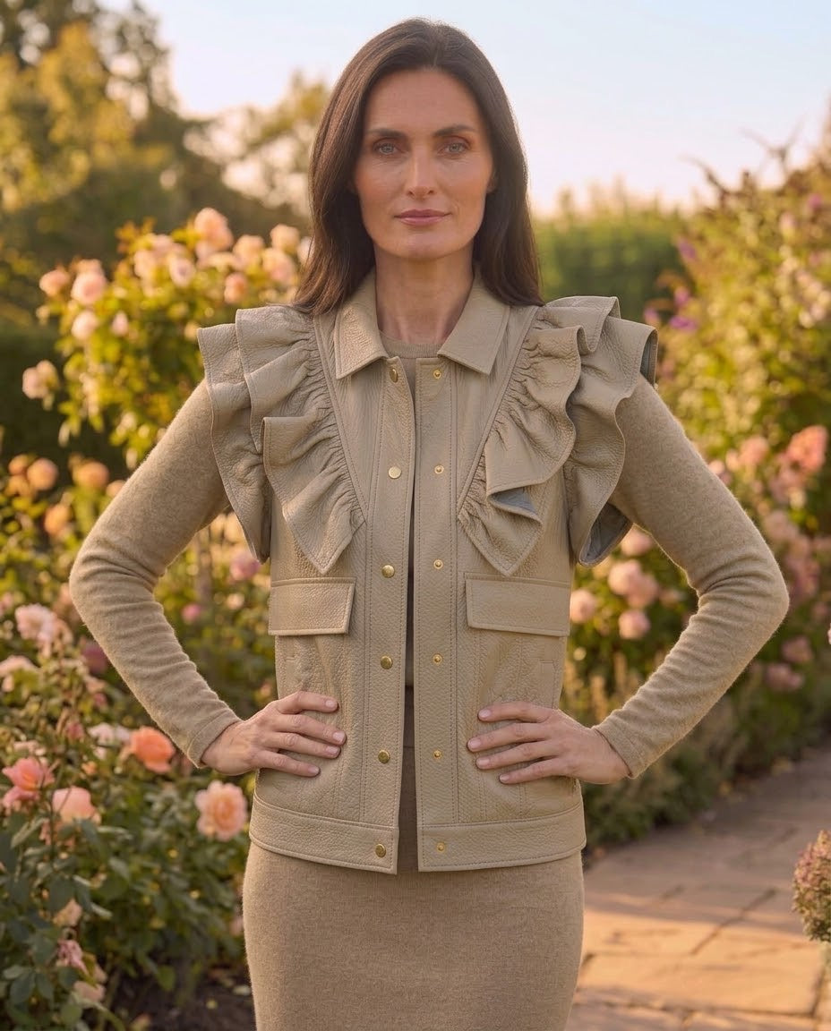 Veste Similicuir Sans Manches à Volants Beige, La Garde-Robe de Nina - vue 1