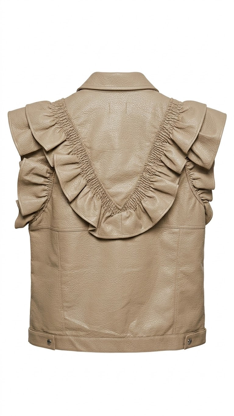 Veste Similicuir Sans Manches à Volants Beige, La Garde-Robe de Nina - vue 2