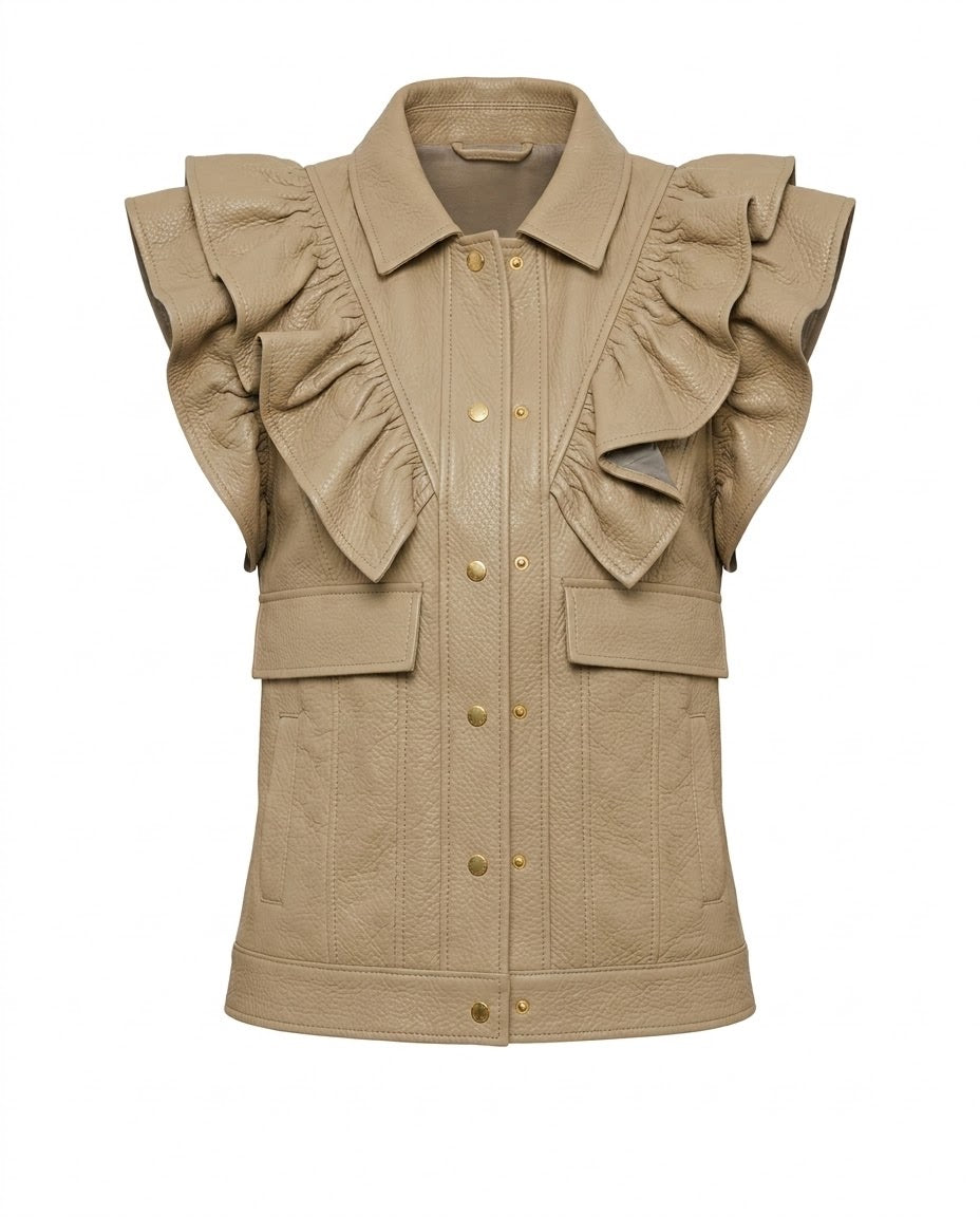 Veste Similicuir Sans Manches à Volants Beige, La Garde-Robe de Nina - vue 4