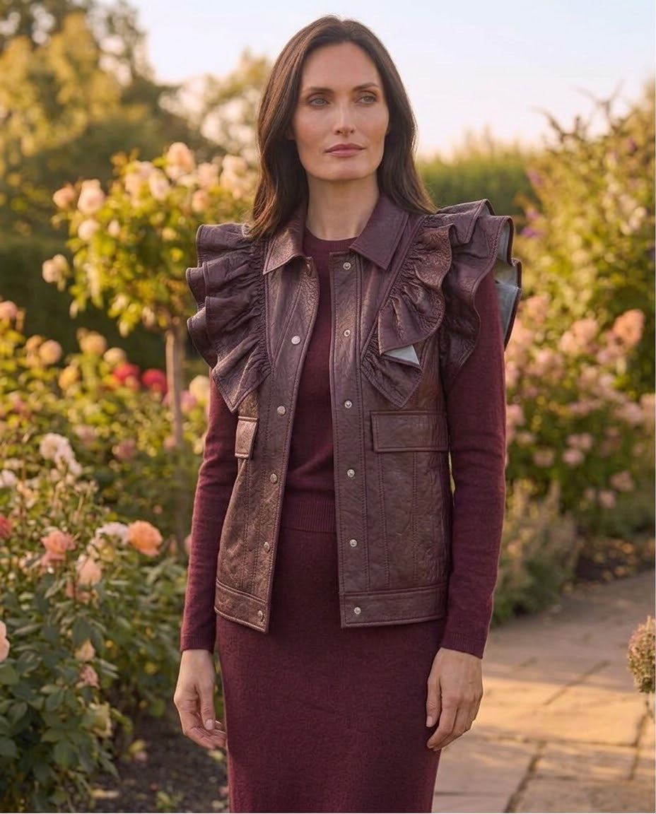 Veste Similicuir Sans Manches à Volants Bordeaux, La Garde-Robe de Nina - vue 1