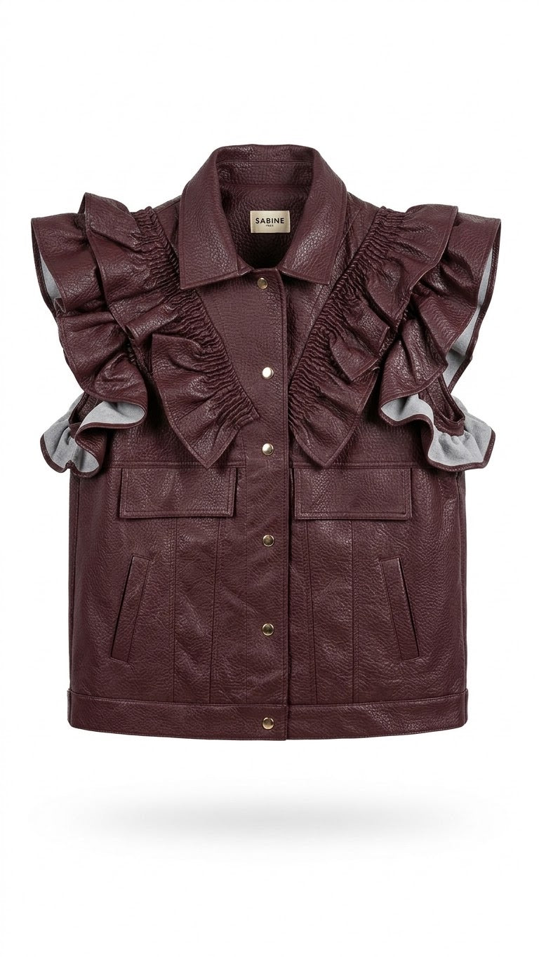 Veste Similicuir Sans Manches à Volants Bordeaux, La Garde-Robe de Nina - vue 3