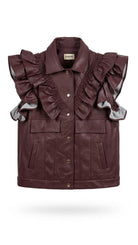 Veste Similicuir Sans Manches à Volants Bordeaux, La Garde-Robe de Nina - vue 3
