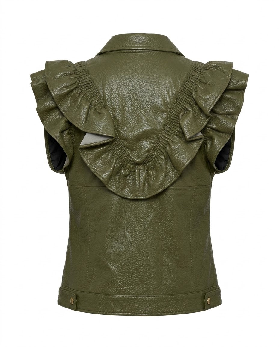 Veste Similicuir Sans Manches à Volants Kaki, La Garde-Robe de Nina - vue 4